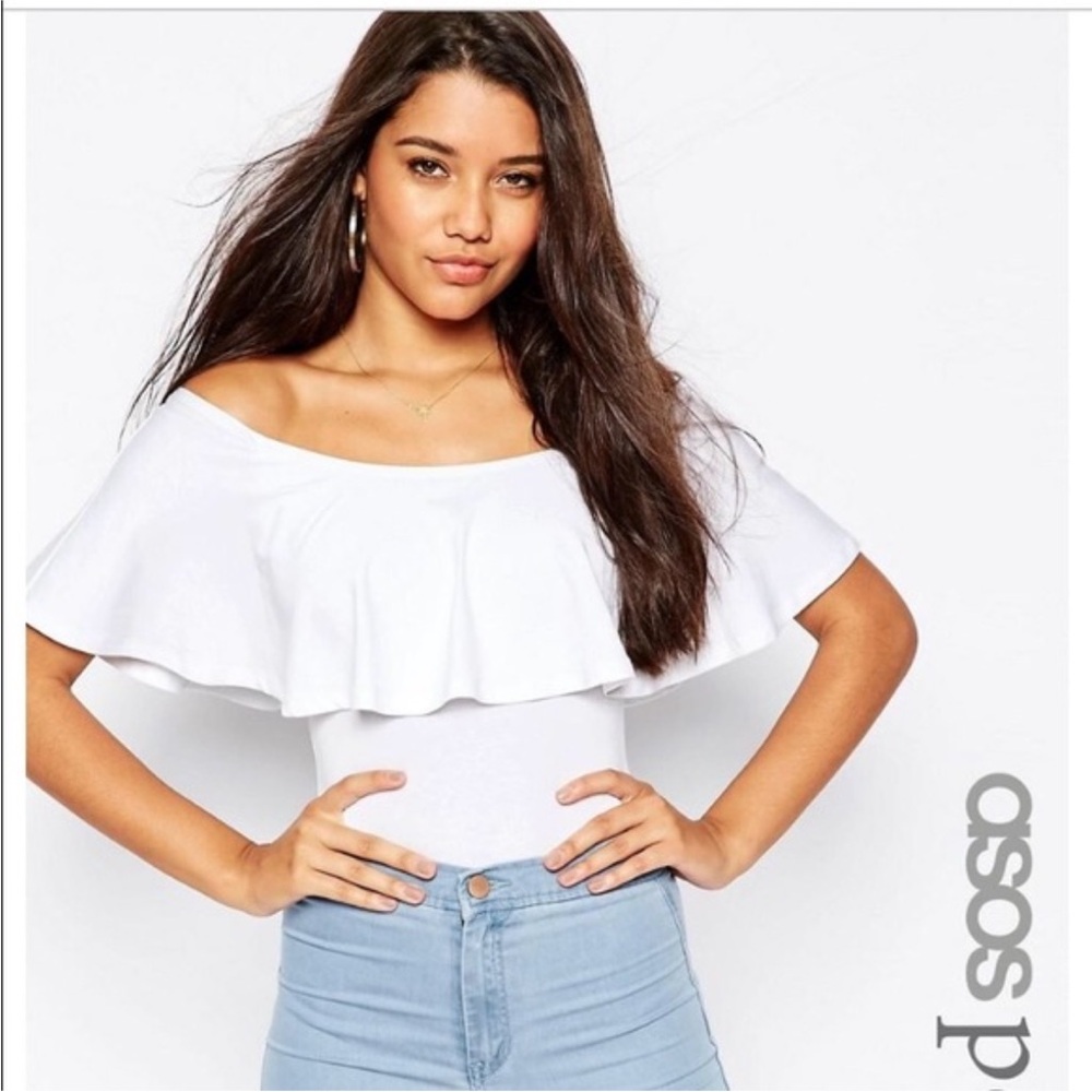 ASOS Nude Ruffle Off-Shoulder Bodysuit